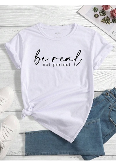 Flood Of Style Kadın Beyaz Be Real Baskılı Oversize