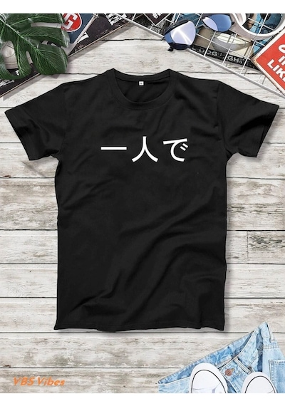 Unisex Oversize Samuray Baskılı Siyah T-shirt Siyah