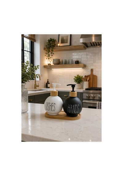 Buççin Online Mağaza Bambu Detaylı Çiftli Sabunluk Seti 450ml Cam Beyaz Çok Renkli