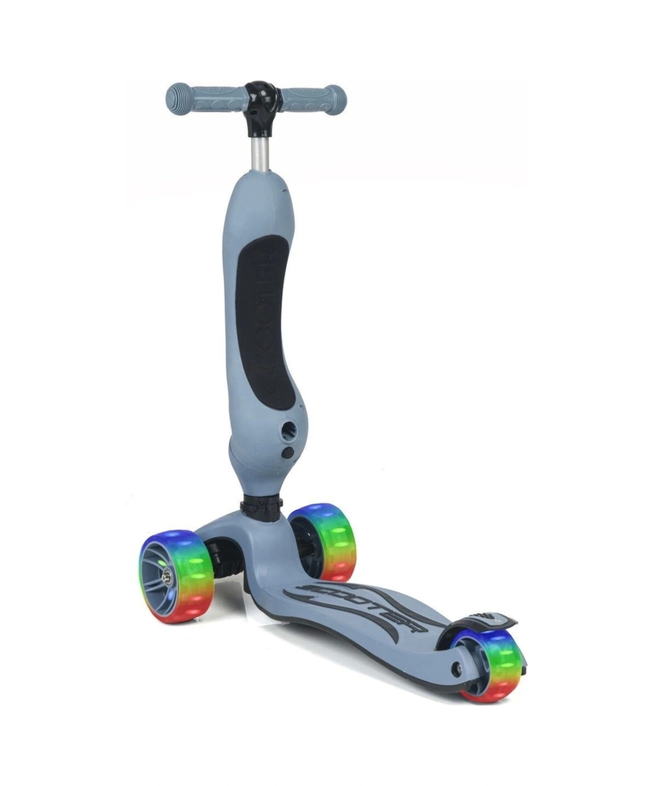 Smart Oturaklı Çocuk Scooter 3 Tekerlekli Led Işıklı Scooter Yükseklik Ayarlı - Mavi Askeri Mavi