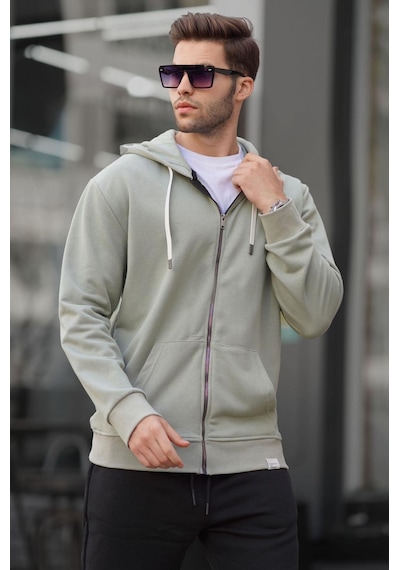Madmext Mint Yeşili Fermuarlı Kapüşonlu Sweatshirt 6161-mint Yeşili Mint