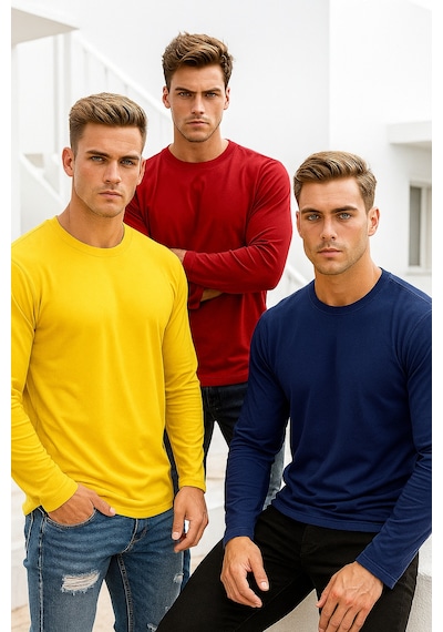 Rich Erkek Sarı-kırmızı-lacivert 3'lü Paket Basic Uzun Kollu Sporcu Body Sarı-kırmızı-lacivert