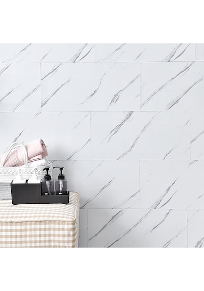 10 Adet 30x60 Cm Parlak Yapışkanlı Duvar,banyo,tezgah Arası Kaplama Duvar Paneli Kağıdı Cf-1035 Beyaz