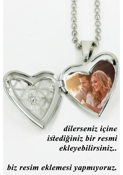 Takı Dükkanı Kişiye Özel İsimli Kapaklı Gizli Resim Koyulabilir Kalp Kolye Bbk48 Kırmızı