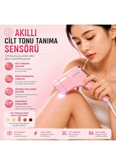 Omnex EliteGlow IPL Lazer Epilasyon Cihazı Buz Başlıklı 10 Kademe Enerji Sınırsız Atım