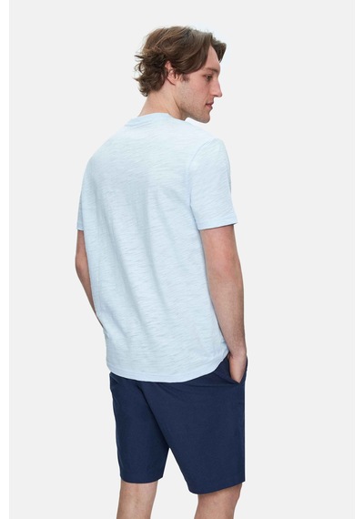 Ucla Caleb Gök Mavi Bisiklet Yaka Cepli Standard Fit Erkek Tshirt Gök Mavi