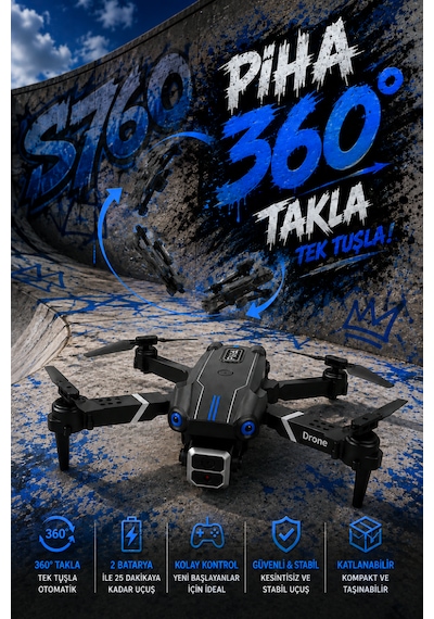 S760 Drone 2Batarya&25Dakika Uçuş 480p Kamera Taşıma Çantalı Drone