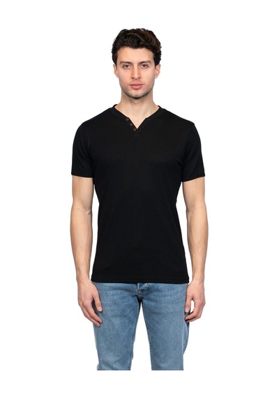 Jsco Hscstore Erkek V Yakalı Basic Siyah Tişört - 8401