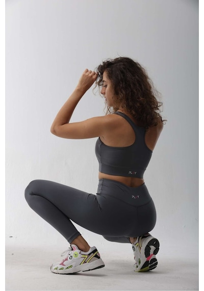 Playsportswear Polyester Gri Normal Bel Fitted Basic Sporcu Tayt Gri
