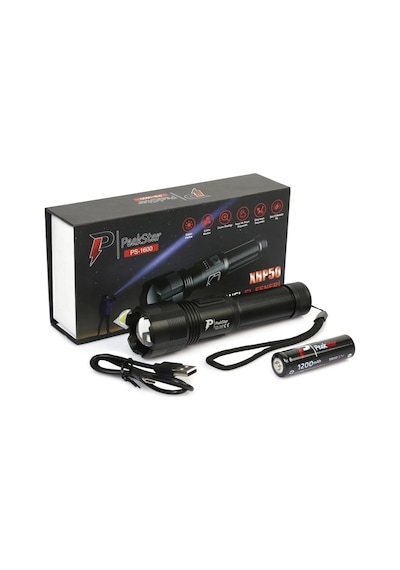 Ps-1600 Süper Parlak Led Zoomlu 5 Mod Su Geçirmez Profesyonel Kamp Bekçi Avcı Feneri Asorti