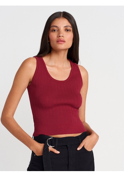 Dilvin 10759 Fitilli Ajurlu Triko Bluz-açık Bordo Açık Bordo