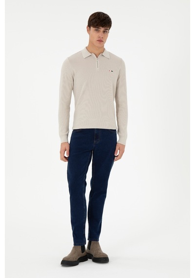 U.S. Polo Assn. Erkek Regular Fit Yarım Fermuarlı Taş Basic Kazak 50298266-VR049