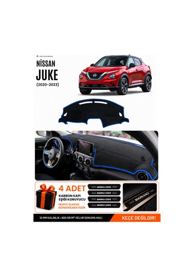 Nissan Juke 2020-2023 Uyumlu Torpido Koruma, Torpido Örtüsü, Torpido Kılıfı - Siyah-mavi - Nı022