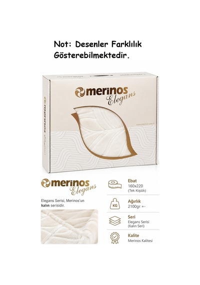 Merinos Elegans Kalın Embos Tek Kişilik Kutulu Battaniye 160x220 - Kemik