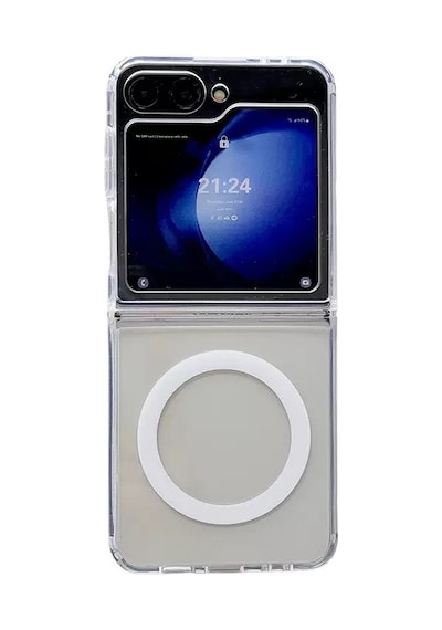 Zore Samsung Galaxy Uyumlu Z Flip 7 Kılıf M-safe Şarj Özellikli Şeffaf Sert Pc Zore Embos Kapak - Şeffaf