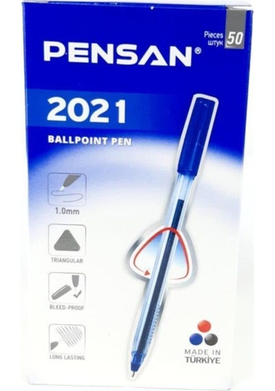 Pensan Tükenmez Kalem Üçgen Gövdeli Şeffaf Mavi 50 Lİ 2021