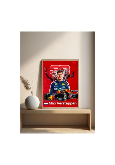 F1 Max Verstappen Ahşap Çerçeveli Tek Parça Genç Odası Tablo Çok Renkli - 817662283 Çok Renkli