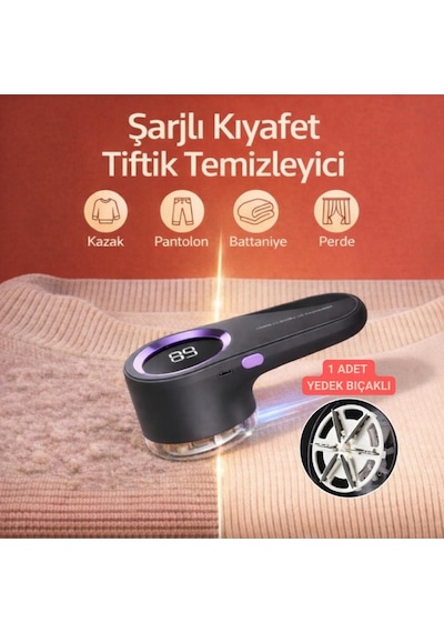 Coofbe Dijital Ekranlı Şarjlı 6 Bıçaklı Şarjlı Tüy Temizleme Ve Tiftik Temizleme Makinesi Tiftik Toplayıcı Açık Bej