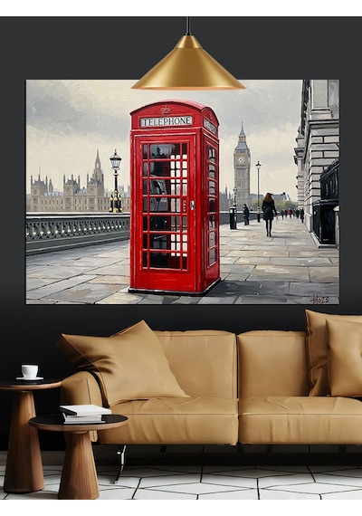 Londra Telefon Kulübesi Ve Big Ben Dekoratif Kanvas - Mdf Ahşap Tablo