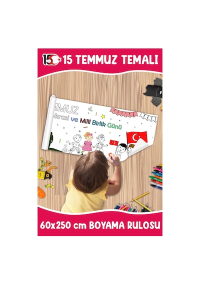 Melolisa 15 Temmuz Temalı Dev Boyama Rulosu 60x250 Cm