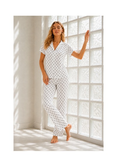 Fit Women Kadın Genç Loose İpliği Boyalı Kar Beyaz Pijama Takımı