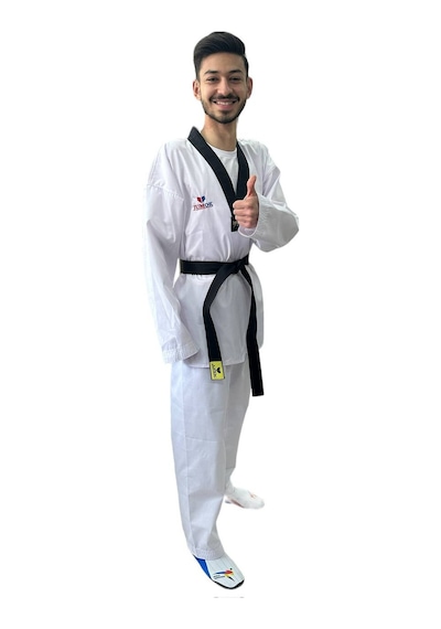 Jumok Siyah Yaka Fitilli Taekwondo Elbisesi Beyaz - Siyah