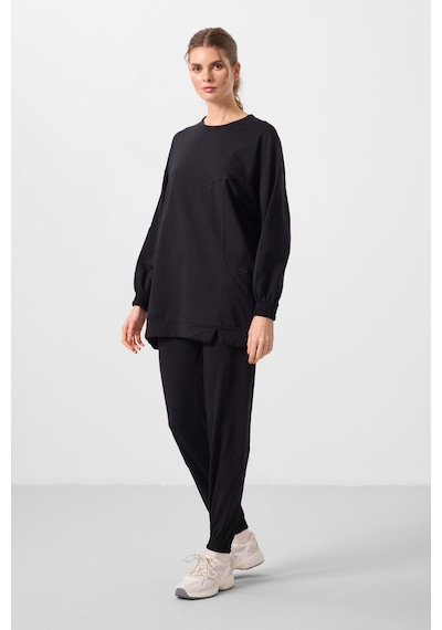 Siyah O Yaka Basic Oversize Kadın Eşofman Tunik Takım - 95347 Siyah