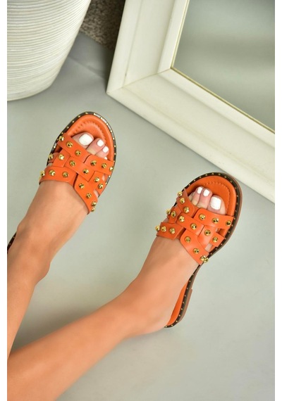 Fox Shoes U291100003 Turuncu Hakiki Deri Kadın Terlik Turuncu-hakiki Deri Çok Renkli