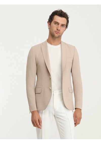 Kip Bej Düz Slim Fit Ceket 001