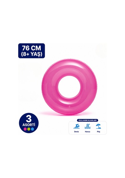 Mainshop Intex Şeffaf Renkli Neon Çocuk - Yetişkin Deniz Simidi 76 Cm 8+ Yaş Havuz Simidi M- 59260