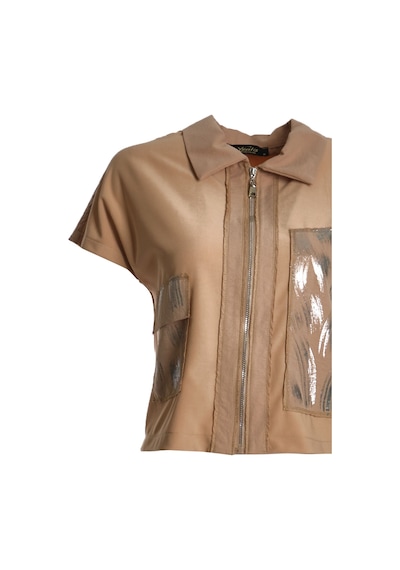 Ysatis Minimalist Günlük Crop Yelek - Kısa Kol Fermuarlı Bej
