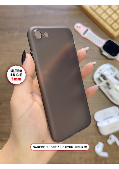 Apple iPhone 7 Uyumlu Süper İnce Mat Ultra Thin Silikon Kılıf Buzlu Siyah