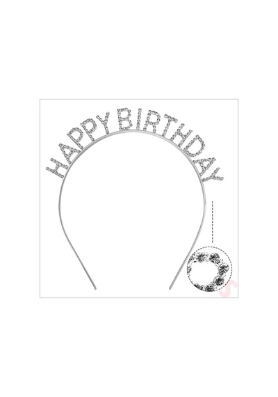 Gümüş Kristal Taşlı Happy Birthday Tacı