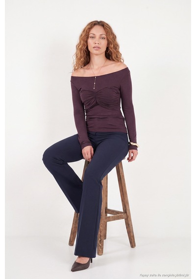 Lela Göğüs Drape Detaylı Kayık Yaka Bluz Kadın Bluz 5867117 Bordo
