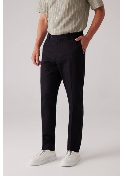 Erkek Siyah %100 Keten Pantolon