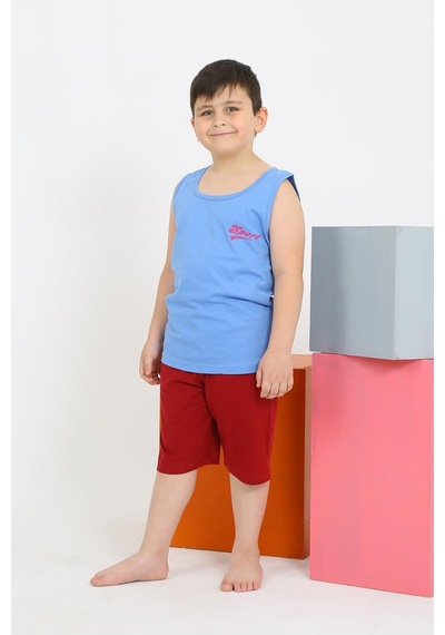 Akbeniz Erkek Çocuk Sıfır Kol Şortlu Mavi Penye Pijama Takımı 20434