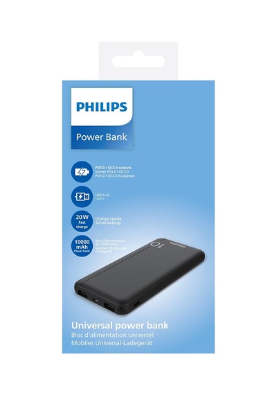 Philips Dlp1812pb/00 Hızlı Şarj Powerbank, Led Göstergeli, 10000 Mah, Siyah