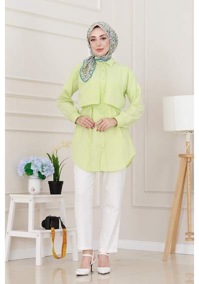 Sevitli Beli Bağcıklı Allerli Taşlı Tunik-sarı-5223 Sarı