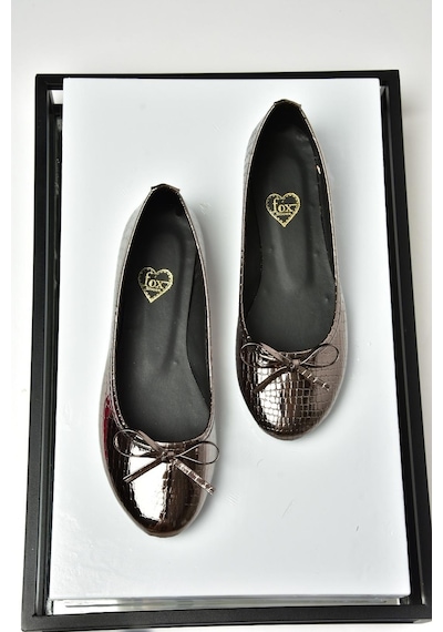 Fox Shoess726056307 Platin Yılan Baskılı Kadın Babet Platin