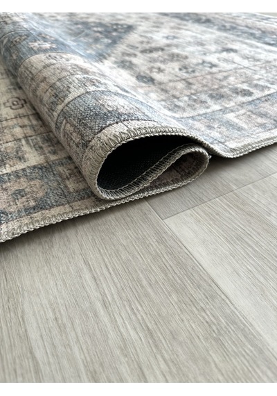 Eskitme Geometrik Madalyon Desenli Lacivert Ve Krem Etnik Halı - Ar859nc Krem - Lacivert