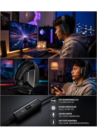 Philips Tag4106bk/00 7.1 Surround Oyuncu Kulaklığı, 50 Mm, Usb+3.5 Mm, Çıkarılabilir Mikrofon, Siyah