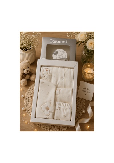 Caramell Kız Bebek Yeni Sezon 4lü Hastane Çıkışı Love Bunny 2525 Ekru Ekru