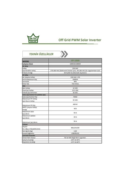 Ortec Solar 12v 1KW / 1000va PWM Tam Sinüs Akıllı İnverter
