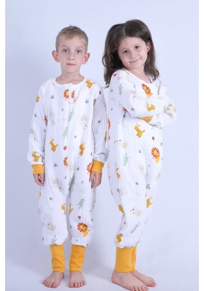 For My Baby 1 Tog Çocuk Uyku Tulumu Unisex Uzun Kollu Uyku Tulumu Ekru-turuncu
