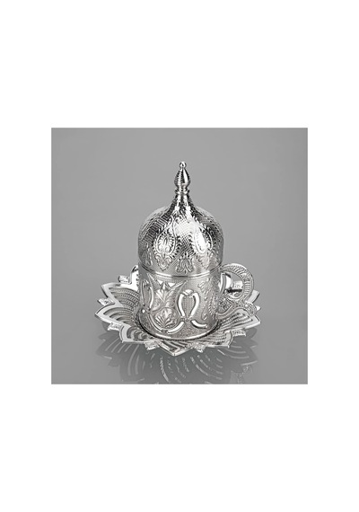 Türk Kahvesi Fincan Takımı 6 Kişilik Metal Gümüş Busem Model