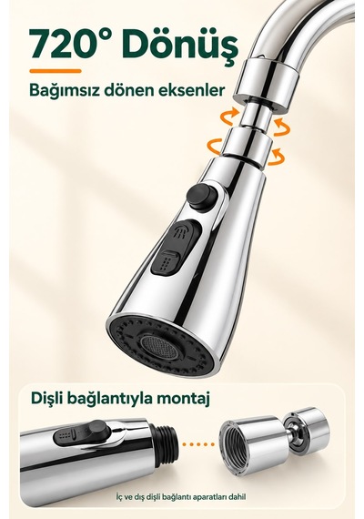 3 Fonksiyonlu Musluk Başlığı Mutfak Lavabo Uyumlu