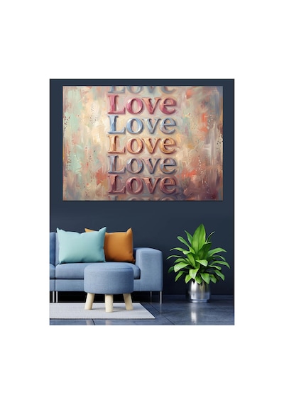 Love Yazılı Modern Tipografi Tablosu Yağlı Boya Dokulu Kanvas Tablo Canvas Tablosu