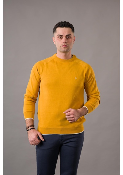San&fa Regular Fit Bisiklet Yaka Pamuklu Erkek Triko Kazak Hardal