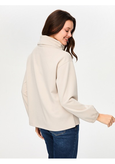 Faik Sönmez Degaje Yaka Kanguru Cep Detaylı Modallı Sweatshırt S26swt004 Us26swt00472 Taş