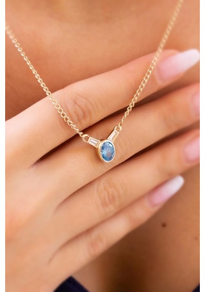Altın Aqua Taşlı Kolye KOGA0083